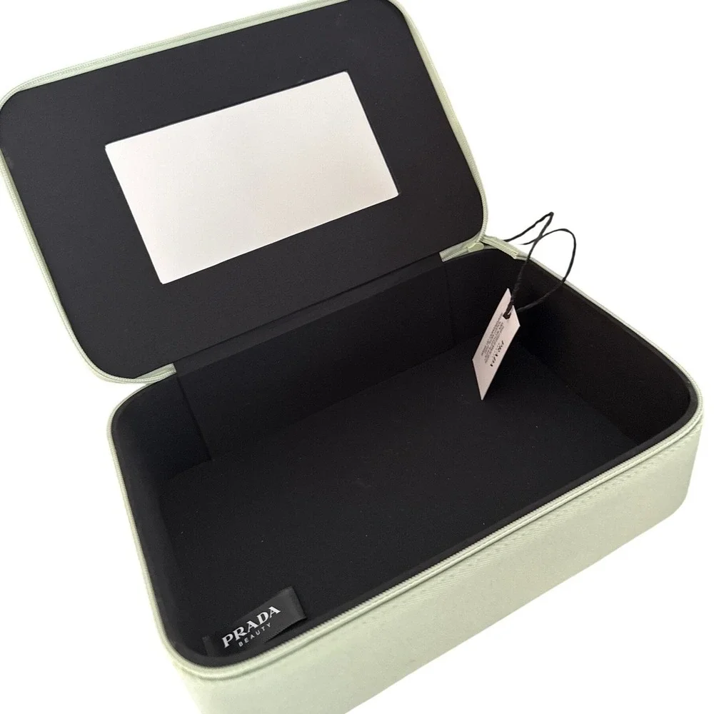 Prada Beauty Vanity Vert Mint Green Makeup Train Case Mirror Recycled LG1448 NWT